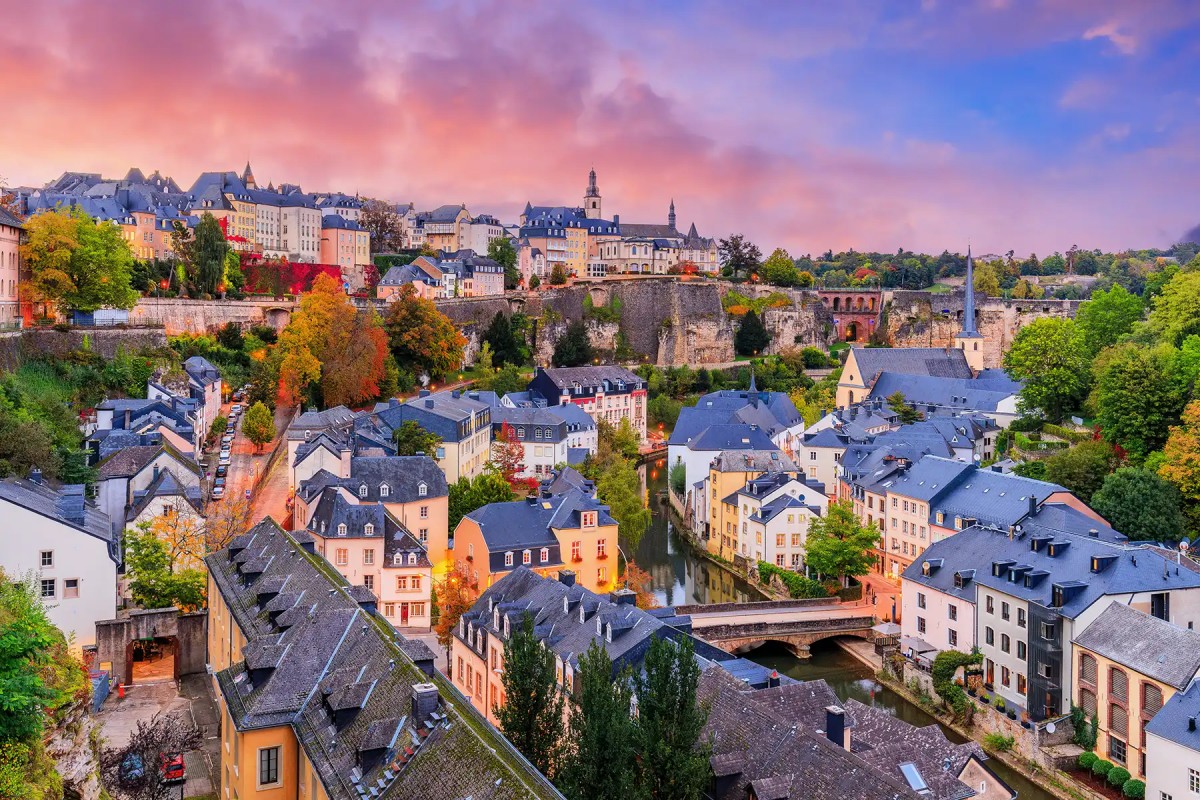 Luxembourg City skyline and Alzette River